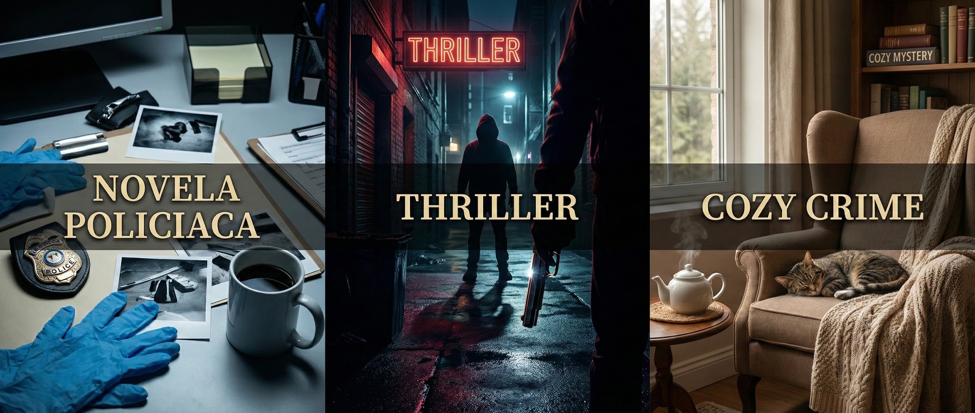 DIFERENCIAS ENTRE NOVELA POLICIACA, THRILLER Y COZY CRIME